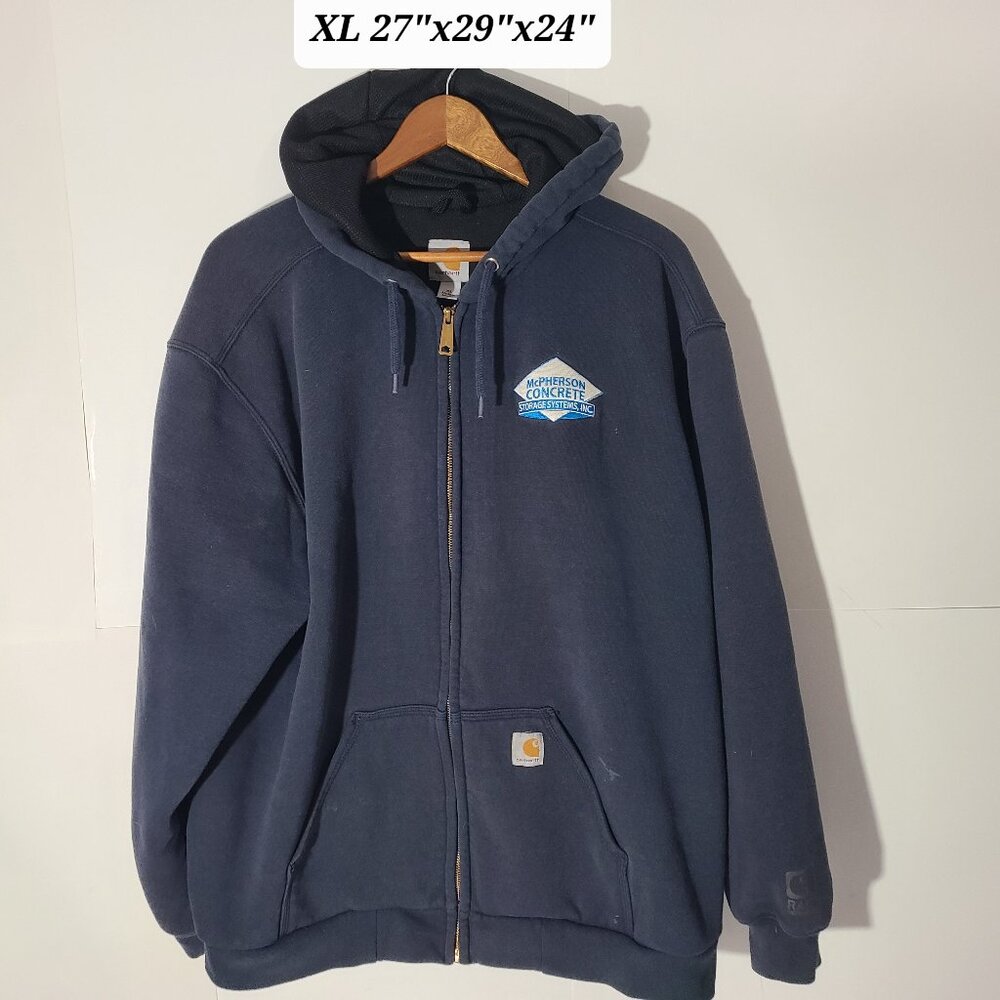 Carhartt Rain Defender Faded Blue Men's XL Full Zip Hoodie Distressed